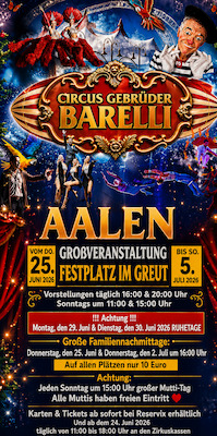Circus Gebrüder Barelli Aalen 2026 - Großer Familiennachmittag