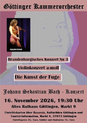 Johann Sebastian Bach – Konzert - Göttinger Kammerorchester mit Natalie Scholz (Violine) und Tatyana Barth (Cembalo)